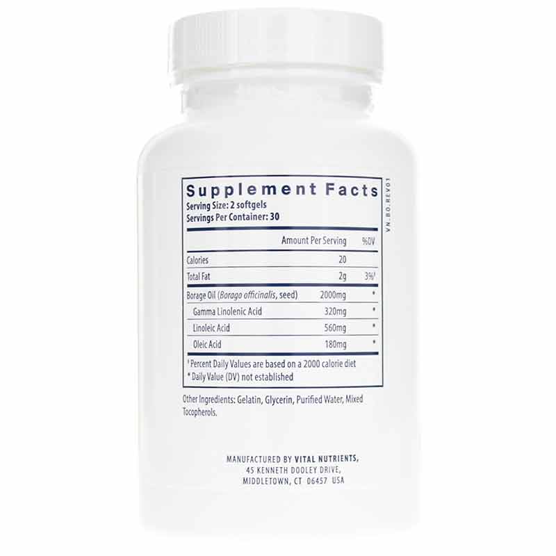 Borage Oil 1000 Mg, 60 Softgels, by Vital Nutrients, image #2