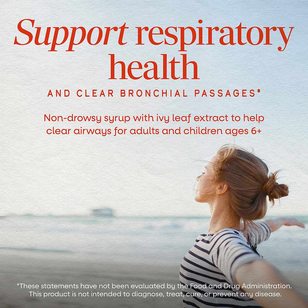 Bronchial Soothe Ivy Leaf Supplement bottle label with text about respiratory health and non-drowsy syrup formula.
