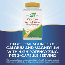Nature's Way Calcium Mag & Zinc Mineral Complex bottle with gold cap containing 250 capsules.