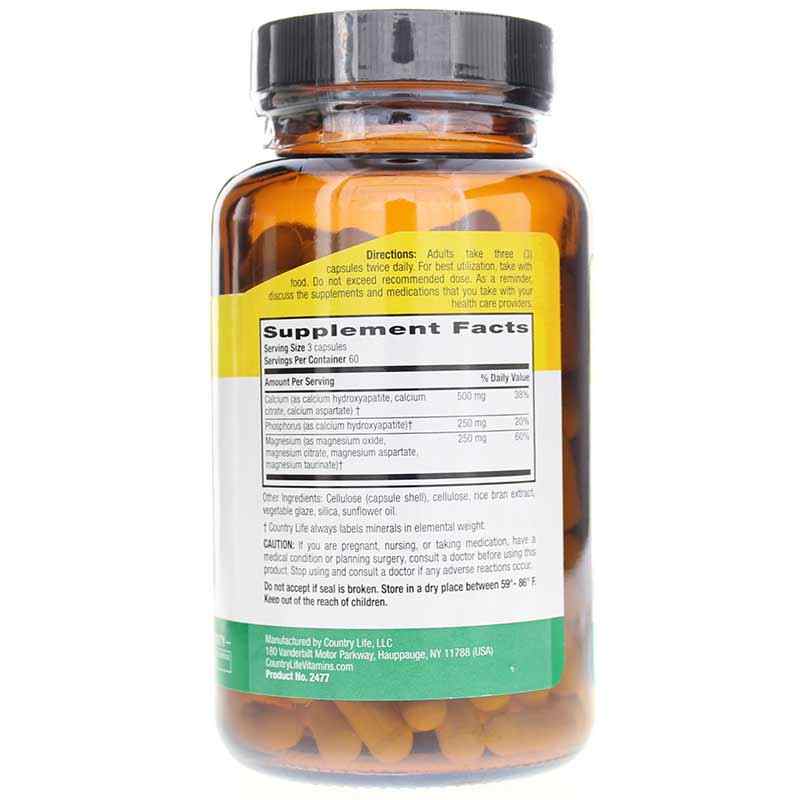 Calcium Magnesium Caps 500 Mg:250 Mg, 180 Vegan Capsules, by Country Life, image #2
