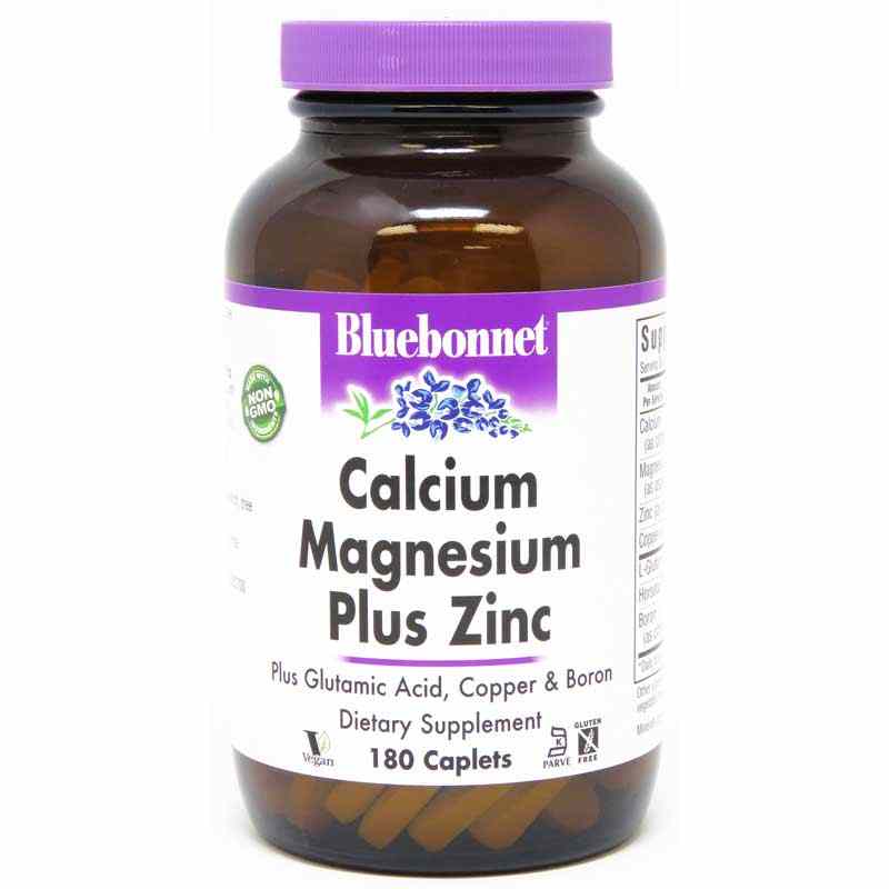 Calcium Magnesium Plus Zinc, 180 Caplets, by Bluebonnet
