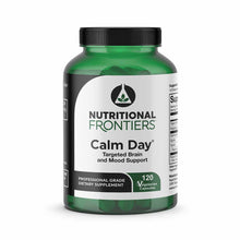 Green bottle of Nutritional Frontiers Calm Day dietary supplement containing 120 vegetarian capsules.