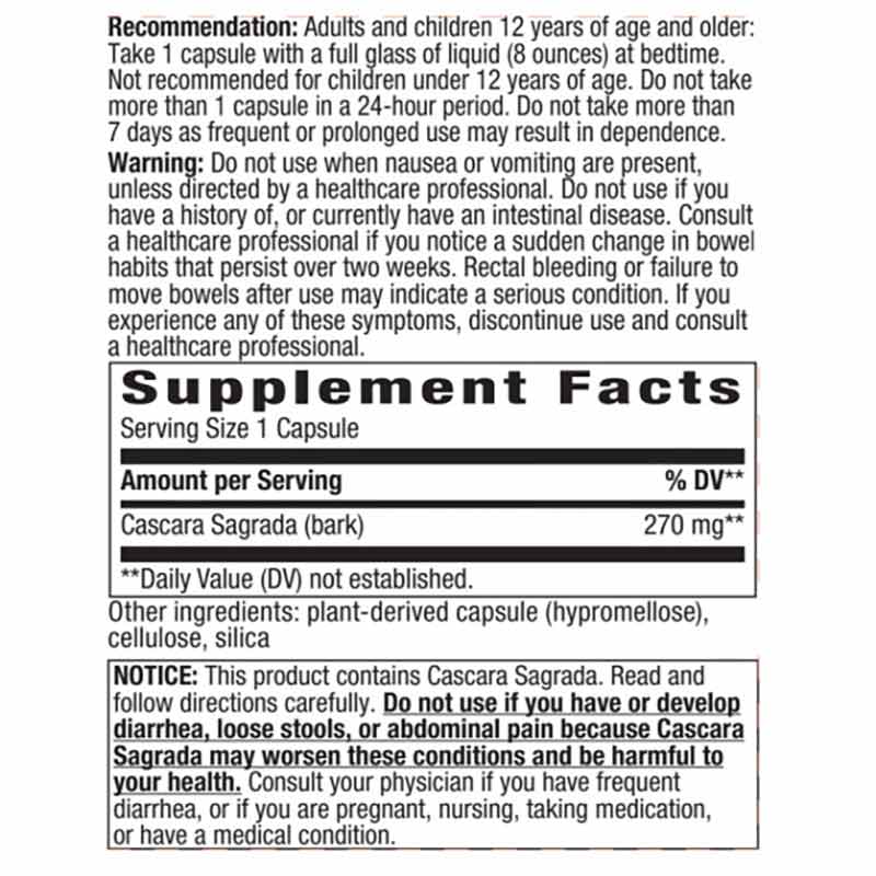 Cascara Sagrada 270 Mg, 180 Vegan Capsules, by Natures Way, image #2