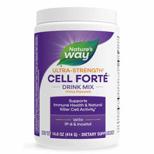 Nature's Way Cell Forte Ultra-Strength powder drink mix in citrus flavor, 14.6 oz container with white lid.