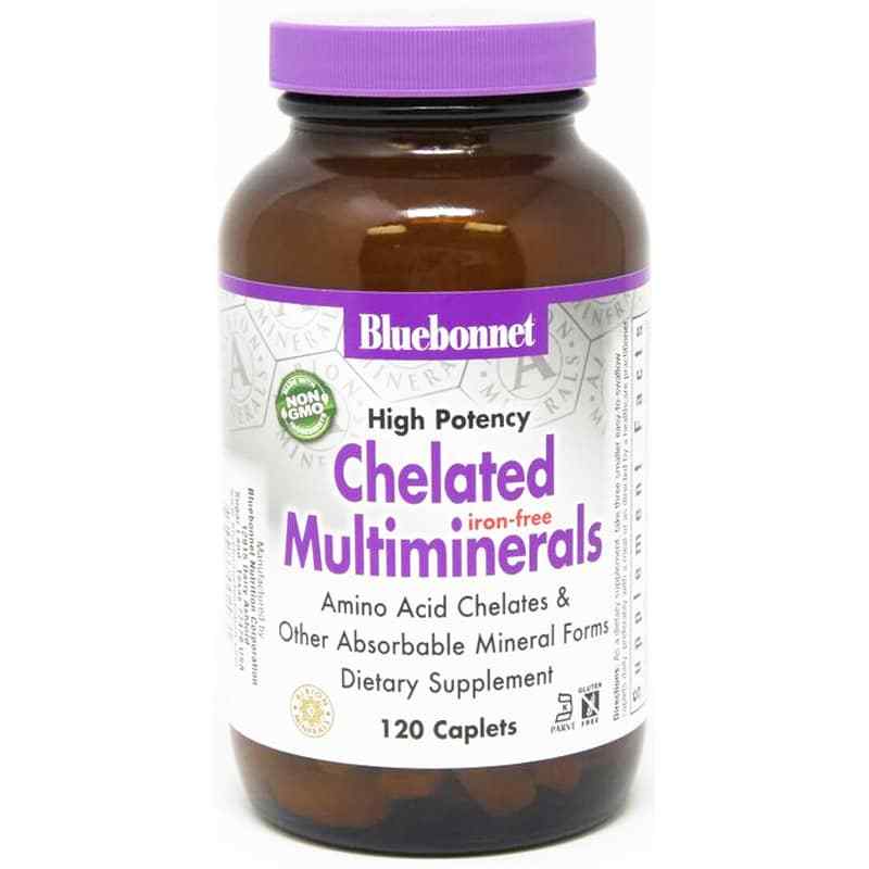 Chelated Multiminerals Iron-Free, 120 Caplets, by Bluebonnet