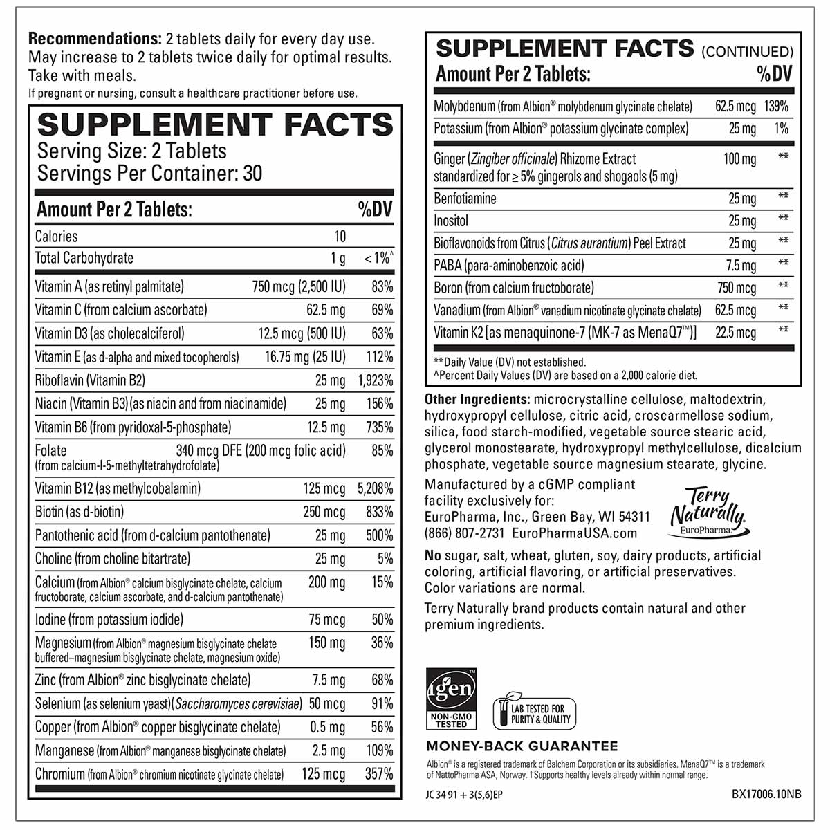Clinical Essentials Multi-Vitamin & Minerals, 60 Tablets, by Terry Naturally