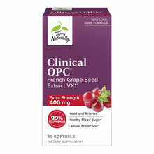 Purple supplement box for Terry Naturally Clinical OPC French Grape Seed Extract 400 mg, 60 softgels, with red grapes picture