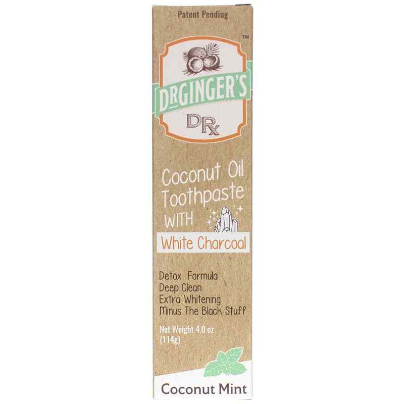 Coconut Oil Toothpaste with White Charcoal, 4 Oz, by Dr. Gingers