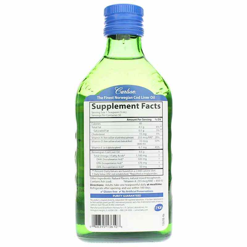 Cod's Liquid Cod Liver Oil 1100 Mg Omega-3s Liquid, Carlson Labs – Professional ...