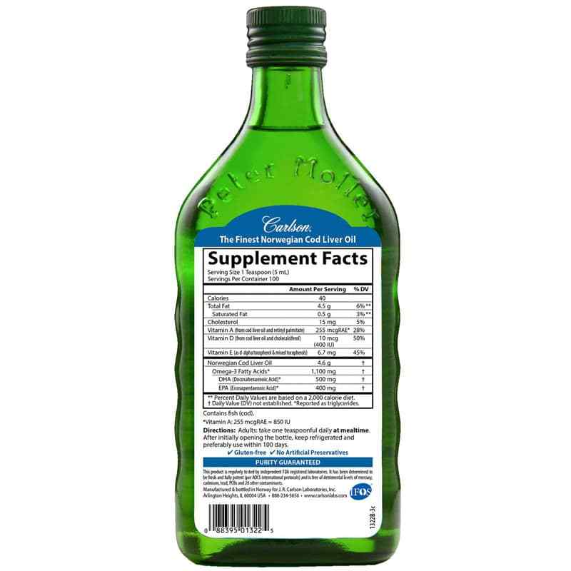 Cod's Liquid Cod Liver Oil 1100 Mg Omega-3s Liquid, Carlson Labs – Professional ...