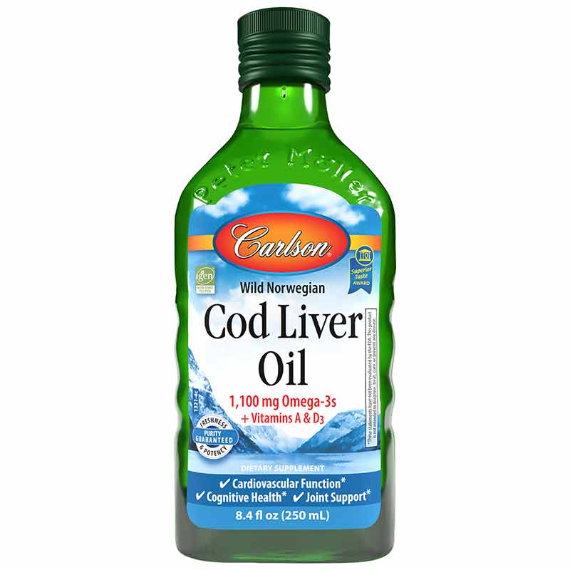 Cod Liver Oil 1100 Mg Omega-3s Liquid, Unflavored, 8.4 Oz, by Carlson Labs