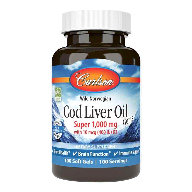 Cod Liver Oil Gems Super 1000 Mg, 100 Softgels, by Carlson Labs