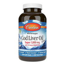 Cod Liver Oil Gems Super 1000 Mg, 250 Softgels, by Carlson Labs