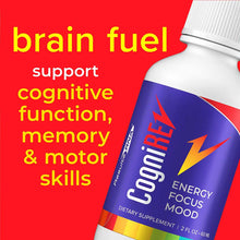 CogniREV 2 oz bottle with purple and white label featuring yellow lightning bolt design on red background.