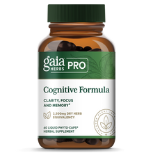 Gaia Herbs Pro Cognitive Formula bottle with green cap containing dark herbal supplement capsules.
