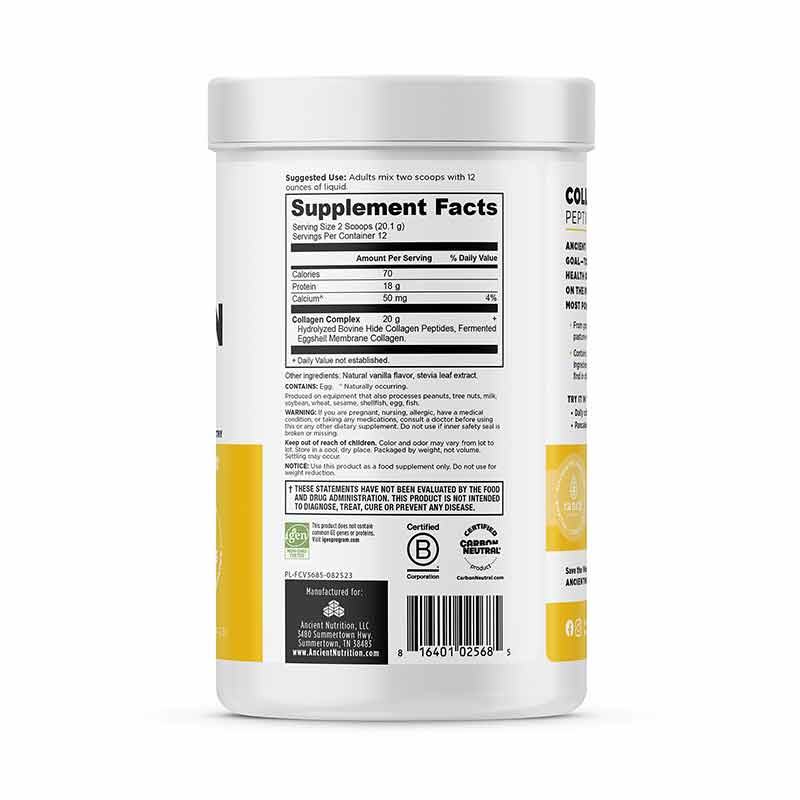 Collagen Peptides Powder, Vanilla, 12 Servings, by Ancient Nutrition, image #3