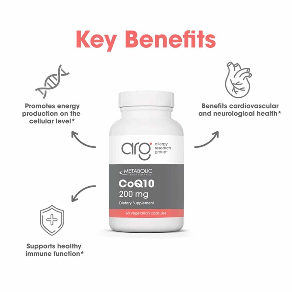 CoQ10 200 Mg, 60 Capsules, by Allergy Research Group