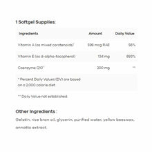 Nutrition facts label for CoQ10 200 mg softgel supplement showing ingredients and daily values per serving.