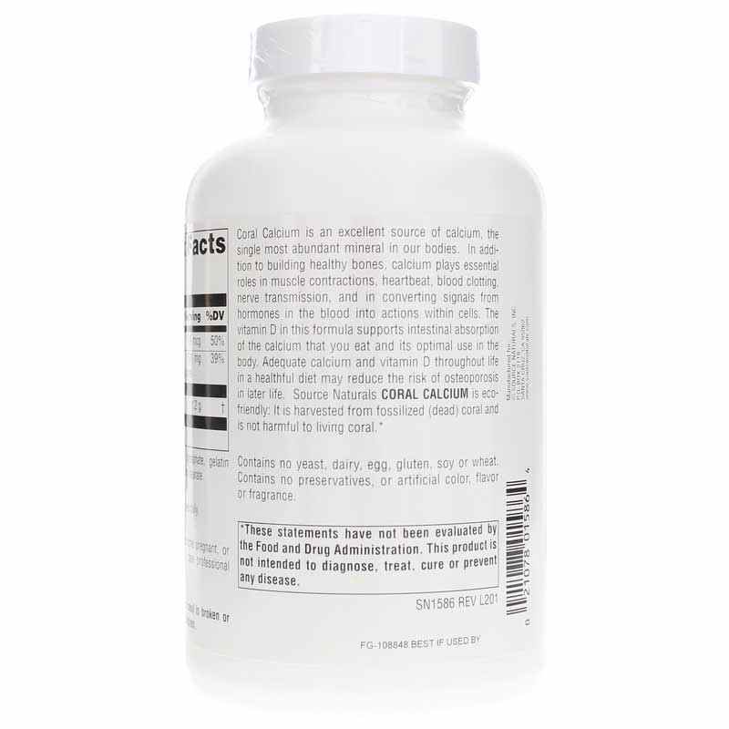 Coral Calcium 600 Mg Capsules, 240 Capsules, by Source Naturals, image #3