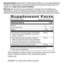 Cortisol Manager supplement tablet bottle label showing ingredients, serving size, and usage recommendations.