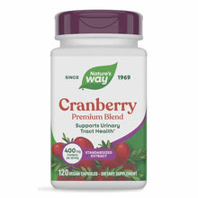 Nature's Way Cranberry Premium Blend bottle with purple cap containing 120 vegan capsules, 400 mg per serving.