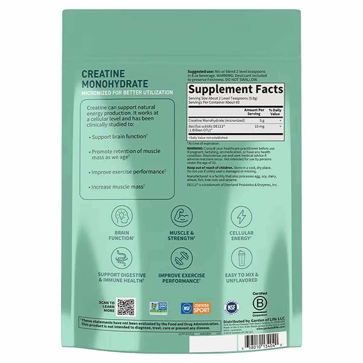 Creatine Monohydrate + Probiotics, by Garden of Life Sport