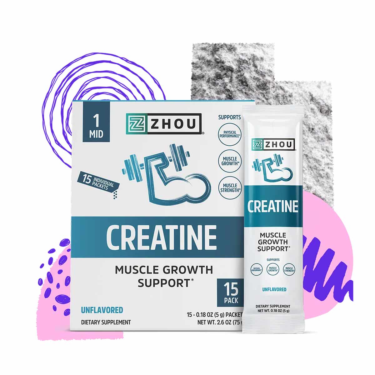 Creatine Stick Packs, by Zhou Nutrition