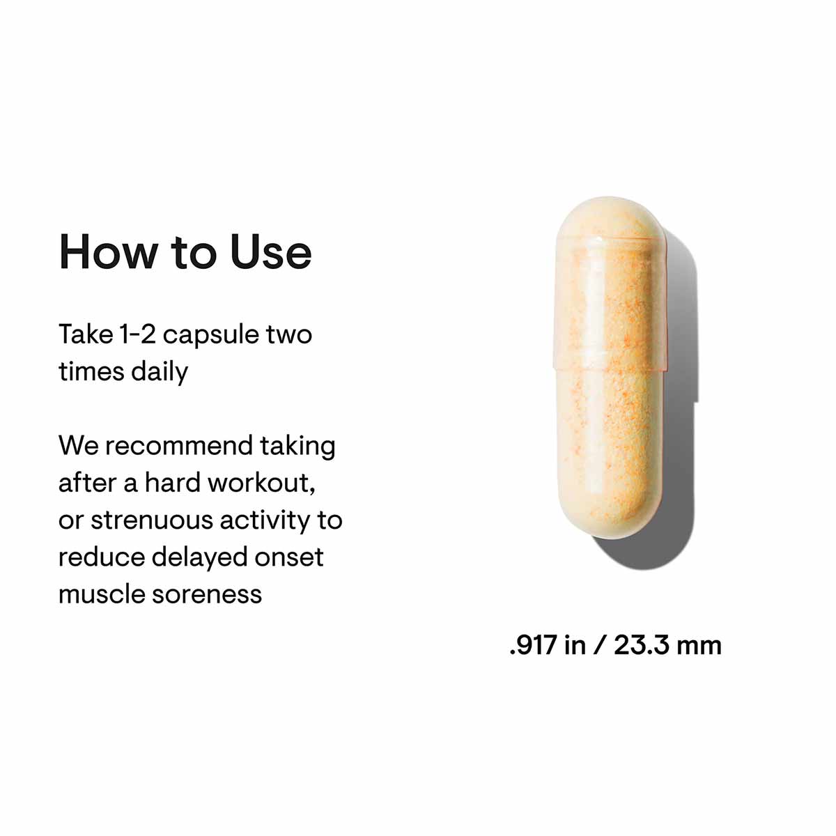 Tan and white capsule measuring 23.3 mm in length.