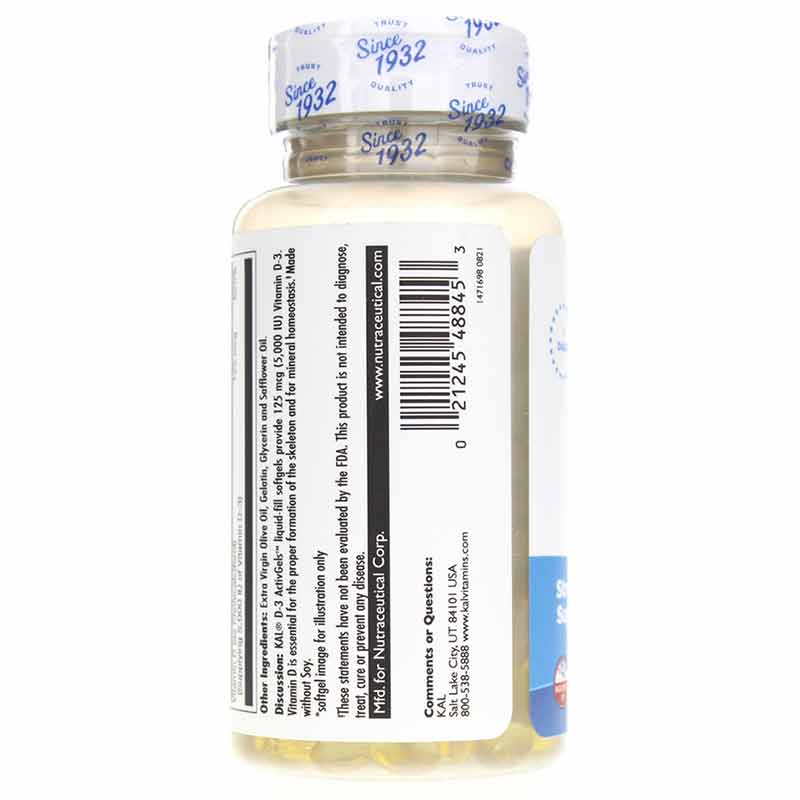 D-3 125 Mcg (5000 IU) ActivGels, by Kal, image #3