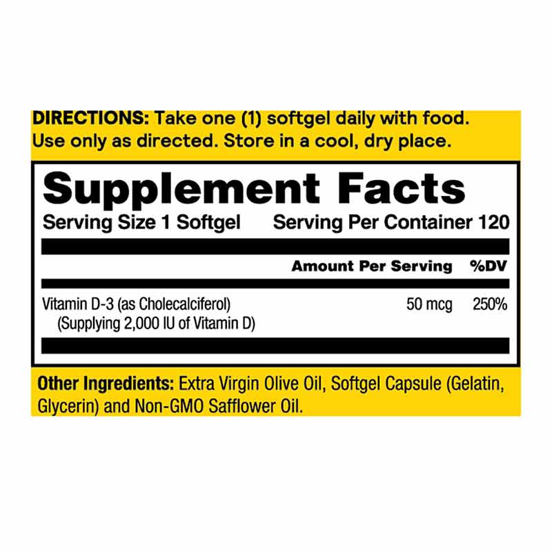 D-3 50 Mcg (2000 IU), 120 Softgels, by Natures Life, image #4