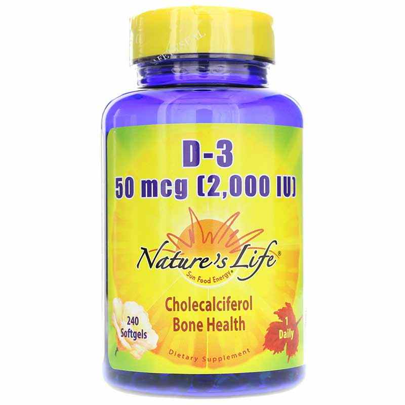 D-3 50 Mcg (2000 IU), 240 Softgels, by Natures Life