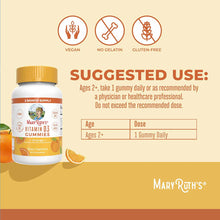 Bottle of MaryRuth's Vitamin D3 gummies in orange flavor with vegan, no gelatin, and gluten-free icons displayed above.