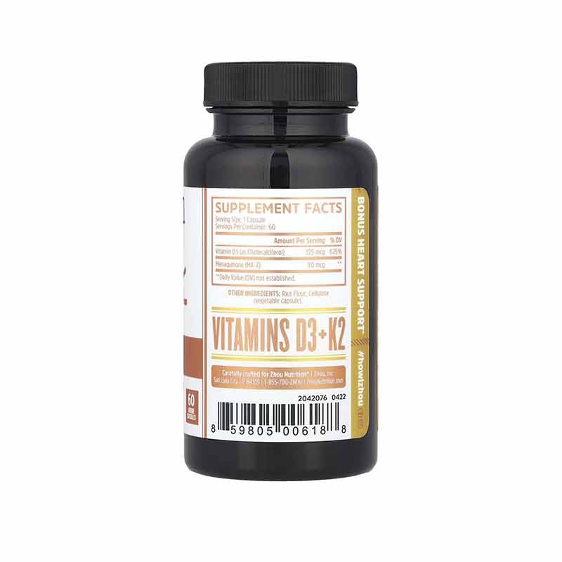D3 + K2 Capsules, 60 Veg Capsules, by Zhou Nutrition, image #2