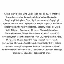Text listing active and inactive ingredients for Daily Protective Serum, including zinc oxide, aloe, safflower, and hyaluroni
