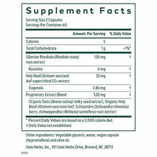 Supplement Facts label for Daytime HPA capsules listing ingredients including Siberian Rhodiola, Holy Basil, and proprietary 