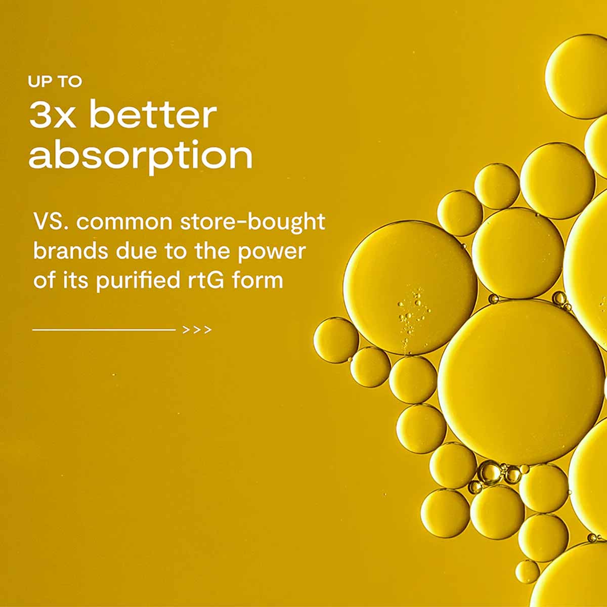 Yellow spherical oil droplets of varying sizes clustered on a gold background with absorption text.