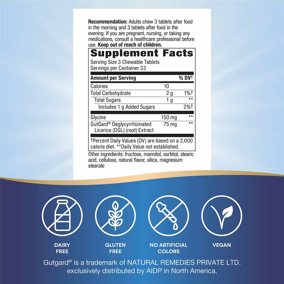 Supplement Facts label for Nature's Way DGL Licorice chewable tablets with dosage information and ingredient list.
