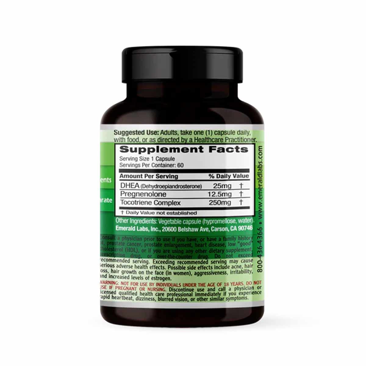 DHEA 25 Mg with Pregnenolone, 60 Veg Capsules, by Emerald