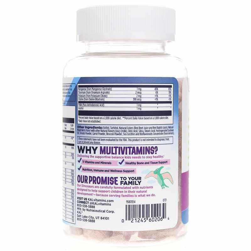 Dinosaurs MultiSaurus Vitamins & Minerals, Mixed Berry, 60 Chewables, by Kal, image #3