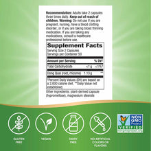 Natures Way Dong Quai Root supplement label showing dosage instructions, supplement facts, and certification badges on green 
