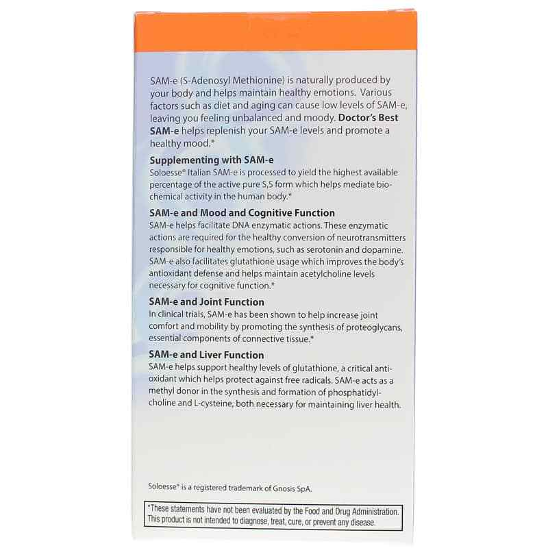 Double Strength SAM-e 400 Mg, 30 Enteric Coated Tablets, by Doctors Best, image #3