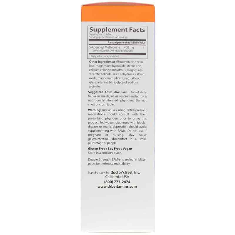 Double Strength SAM-e 400 Mg, 60 Enteric Coated Tablets, by Doctors Best, image #2