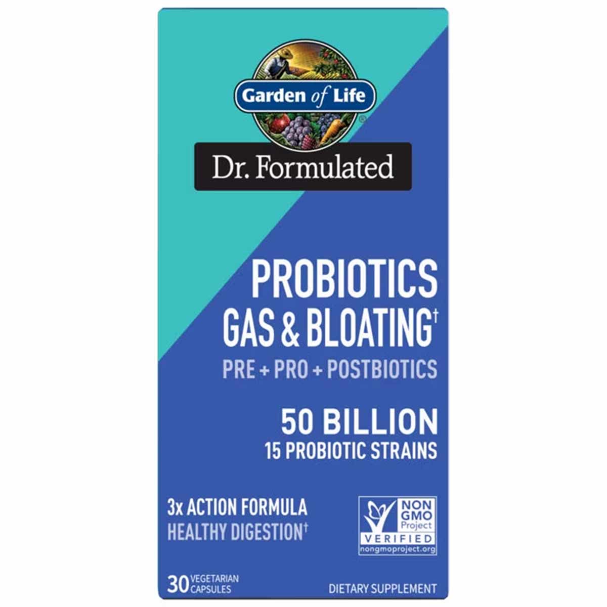 Dr. Formulated Probiotics Gas + Bloating 50 Billion, 30 Veg Capsules, by Garden of Life
