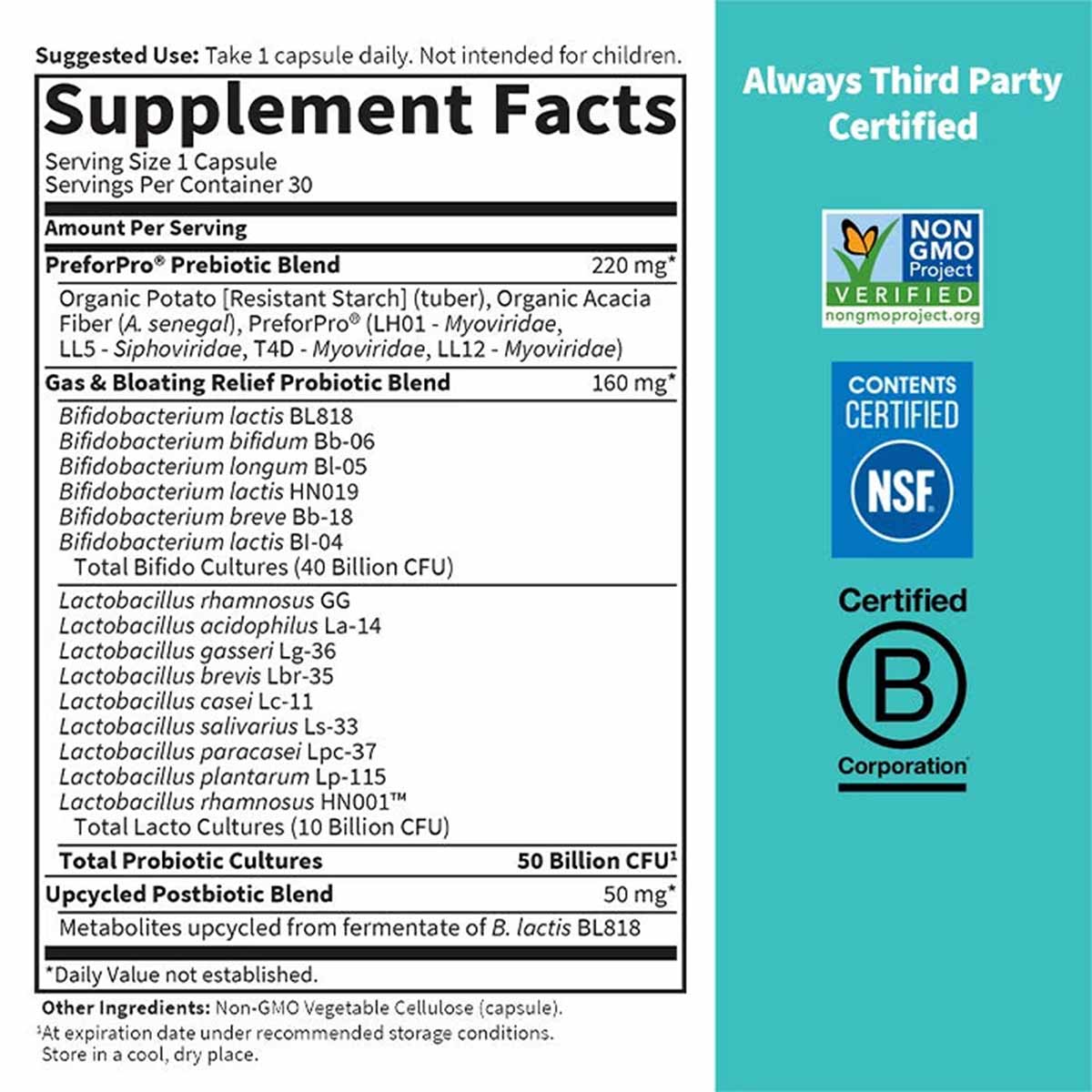 Dr. Formulated Probiotics Gas + Bloating 50 Billion, 30 Veg Capsules, by Garden of Life