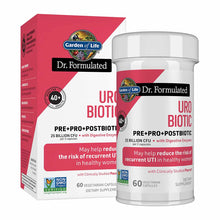 Garden of Life Dr. Formulated URO Biotic supplement bottle and box with 60 vegetarian capsules.