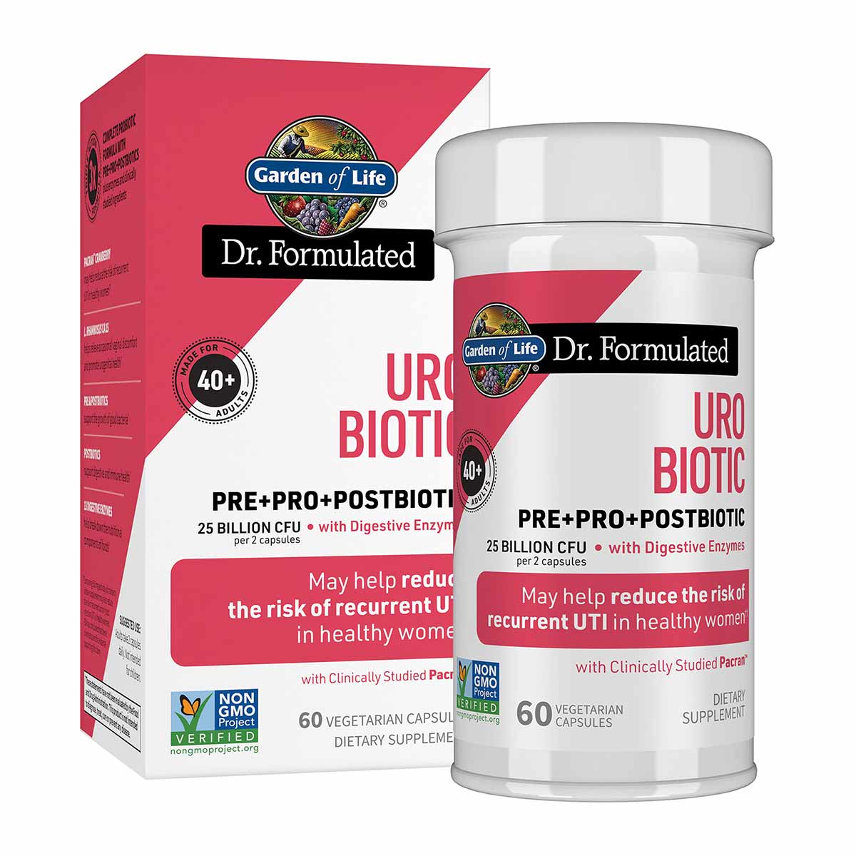 Garden of Life Dr. Formulated URO Biotic supplement bottle and box with 60 vegetarian capsules.