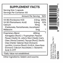 Supplement Facts label for DREM Sleep Aid showing 60 servings per container with melatonin, vitamins, and herbal blend ingred