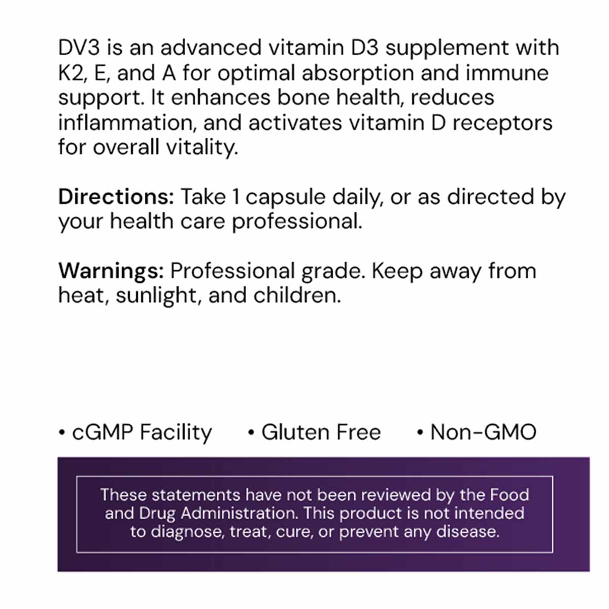 Bottle of DV3 Vitamin D3 Plus Immune Support capsules by Systemic Formulas with product information and ingredient details di