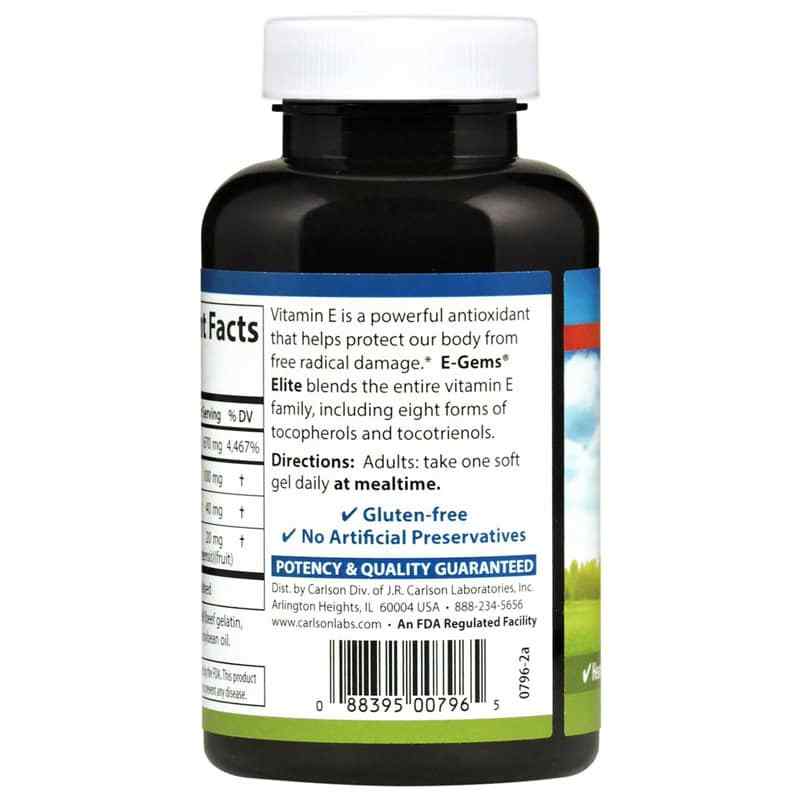 E-Gems Elite 1000 IU Natural Vitamin E, 60 Softgels, by Carlson Labs, image #3