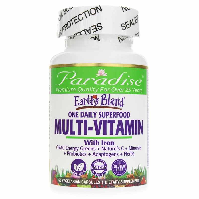 Earth's Blend Superfood Multivitamin with Iron, 60 Veg Capsules, by Paradise Herbs